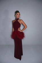 Load image into Gallery viewer, MADE TO ORDER: AZALEA Maxi Feather Skirt (Burgundy Sparkle)
