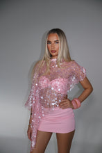 Load image into Gallery viewer, MADE TO ORDER: PARISA Sequin Poncho and twist bootube (Baby Pink)
