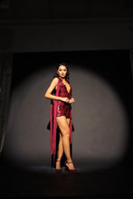 Load image into Gallery viewer, AMALIE Sequin Dress with Bows (Burgandy)
