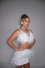 Load image into Gallery viewer, MADE TO ORDER: TATE Faux Leather Bralet with Feather detail (White)
