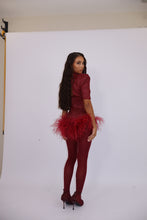 Load image into Gallery viewer, MADE TO ORDER: FREYA Romper with Feathers (Burgundy)
