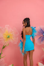 Load image into Gallery viewer, INSTOCK: EVIE Feather Detail Top and Mini Skirt (Turquoise Blue)
