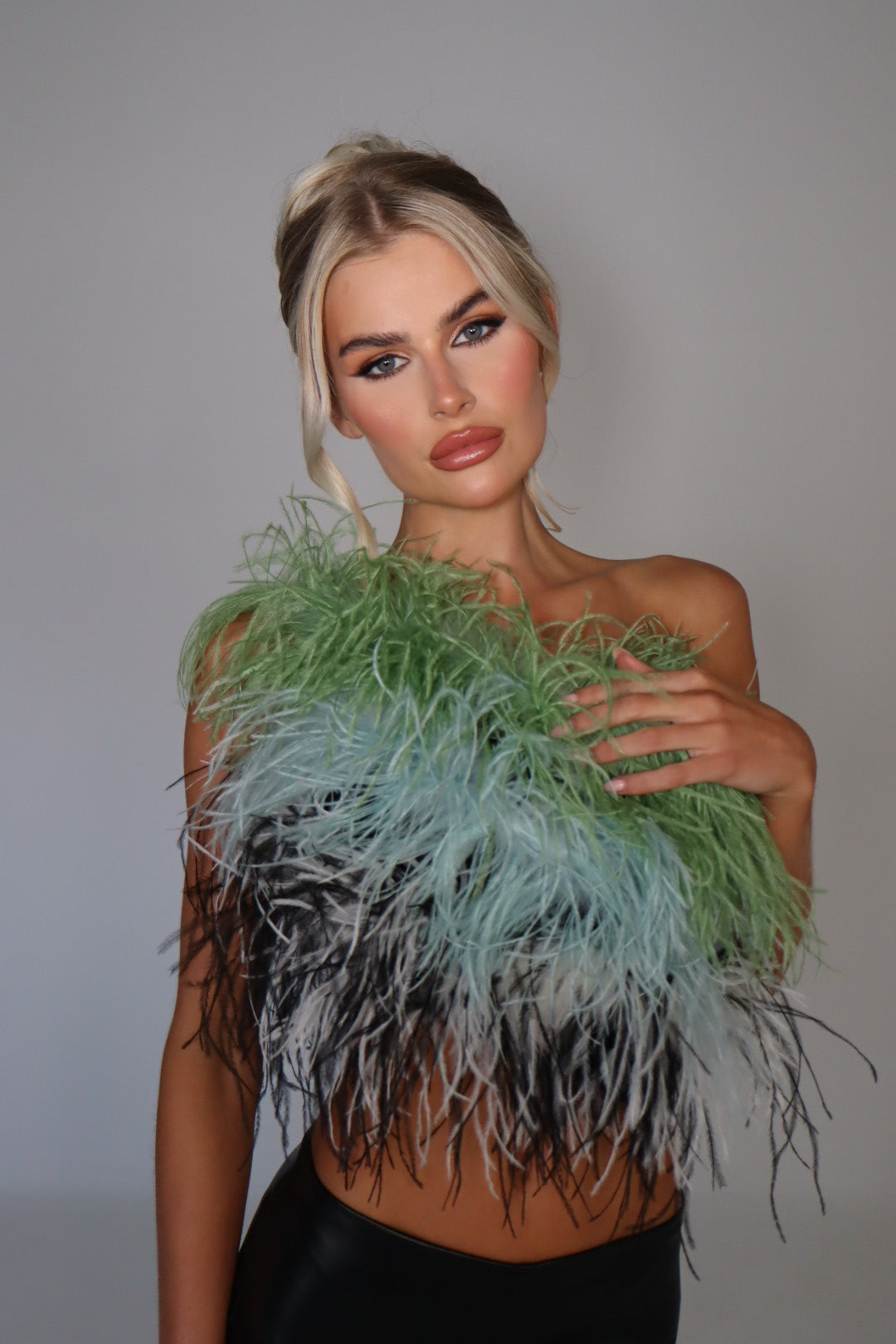 MADE TO ORDER: MAYBELLE Faux Leather Feather Top (Black
