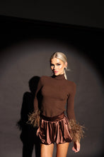 Load image into Gallery viewer, PIPER Polar Neck Top with Feather Cuffs (Brown)
