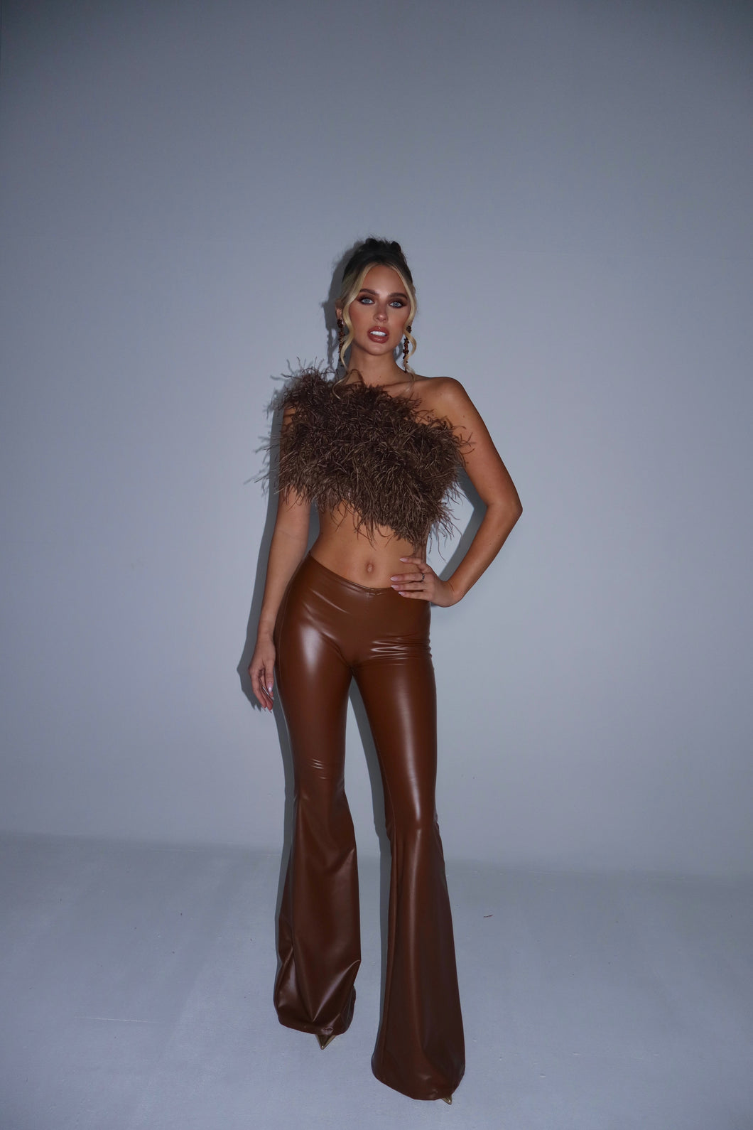 MADE TO ORDER: MAYBELLE Faux Leather Trousers (Brown)