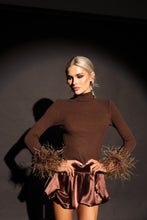 Load image into Gallery viewer, PIPER Polar Neck Top with Feather Cuffs (Brown)
