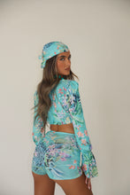 Load image into Gallery viewer, MADE TO ORDER: MABEL Ruched Shorts (Blue floral animal print)
