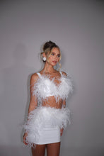 Load image into Gallery viewer, MADE TO ORDER: TATE Faux Leather Bralet with Feather detail (White)
