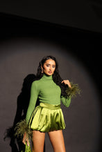 Load image into Gallery viewer, PIPER Polar Neck Top with Feather Cuffs (Green)
