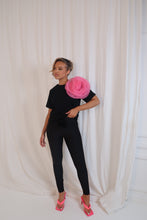 Load image into Gallery viewer, MEARA Black High Waisted Leggings with 3D Rose
