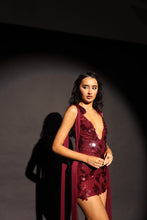 Load image into Gallery viewer, AMALIE Sequin Dress with Bows (Burgandy)
