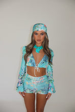 Load image into Gallery viewer, MADE TO ORDER: MABEL Ruched Shorts (Blue floral animal print)
