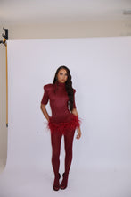 Load image into Gallery viewer, MADE TO ORDER: FREYA Romper with Feathers (Burgundy)
