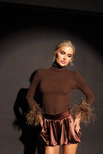 Load image into Gallery viewer, PIPER Polar Neck Top with Feather Cuffs (Brown)
