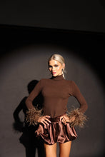 Load image into Gallery viewer, PIPER Polar Neck Top with Feather Cuffs (Brown)
