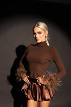 Load image into Gallery viewer, PIPER Polar Neck Top with Feather Cuffs (Brown)
