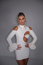 Load image into Gallery viewer, MADE TO ORDER: MEGAN Textured Cream Puffball Sleeve Dress
