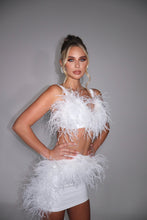 Load image into Gallery viewer, MADE TO ORDER: TATE Faux Leather Bralet with Feather detail (White)
