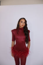 Load image into Gallery viewer, MADE TO ORDER: FREYA Romper with Feathers (Burgundy)
