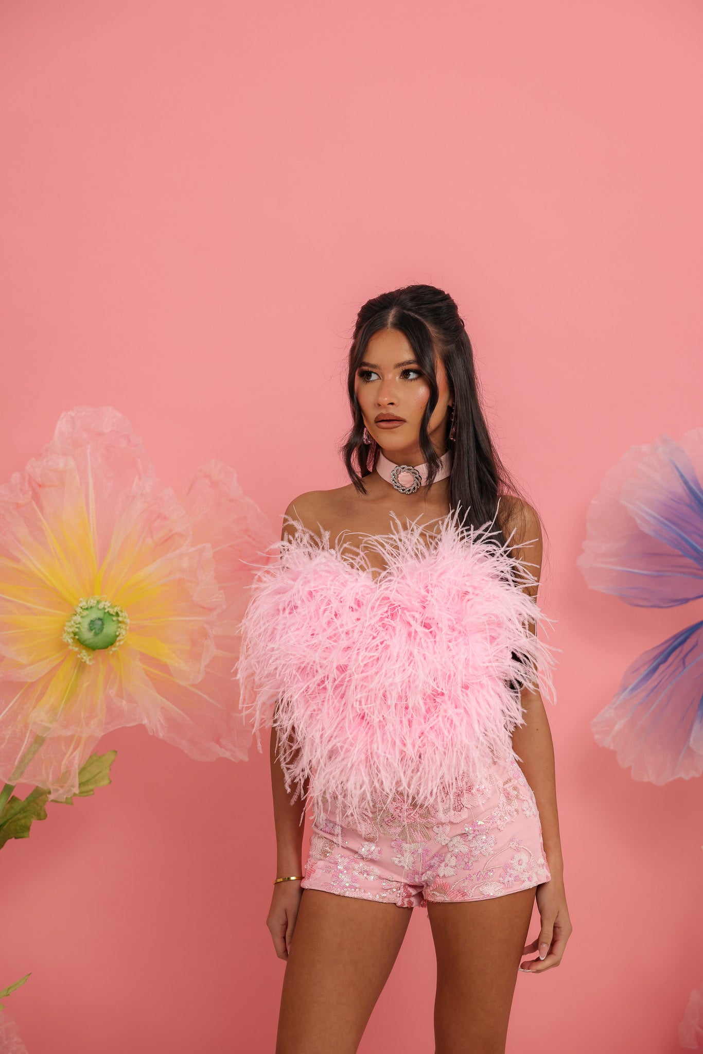 PRE-ORDER: LOLA Feather Corset Top and Choker (Pink) – Aquannah