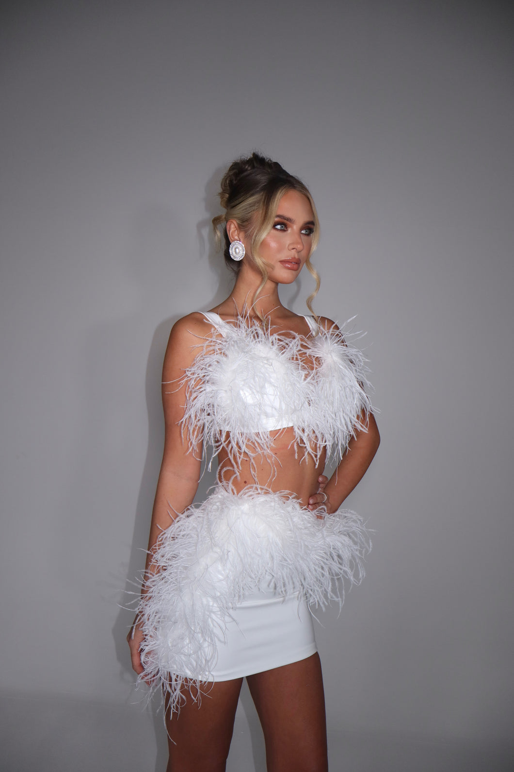 MADE TO ORDER: TATE Faux Leather Bralet with Feather detail (White)