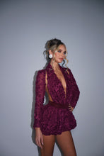 Load image into Gallery viewer, MADE TO ORDER: DARCY Puffball Short Playsuit with Seperate Sleeves (Textured Plum)
