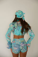 Load image into Gallery viewer, MADE TO ORDER: MABEL Ruched Shorts (Blue floral animal print)
