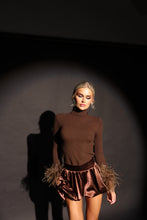 Load image into Gallery viewer, PIPER Polar Neck Top with Feather Cuffs (Brown)
