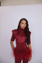 Load image into Gallery viewer, MADE TO ORDER: FREYA Romper with Feathers (Burgundy)
