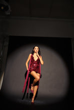 Load image into Gallery viewer, AMALIE Sequin Dress with Bows (Burgandy)
