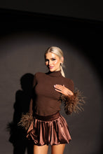 Load image into Gallery viewer, PIPER Polar Neck Top with Feather Cuffs (Brown)
