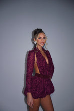 Load image into Gallery viewer, MADE TO ORDER: DARCY Puffball Short Playsuit with Seperate Sleeves (Textured Plum)
