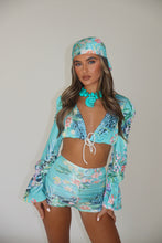 Load image into Gallery viewer, MADE TO ORDER: MABEL Ruched Shorts (Blue floral animal print)
