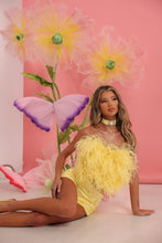 Load image into Gallery viewer, INSTOCK: LOLA Feather Corset Top and Choker (Lemon)
