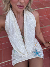 Load image into Gallery viewer, MADE TO ORDER: GISELLE Mini Skirt in Sequin Knit with Starfish details (Cream)
