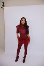 Load image into Gallery viewer, MADE TO ORDER: FREYA Romper with Feathers (Burgundy)
